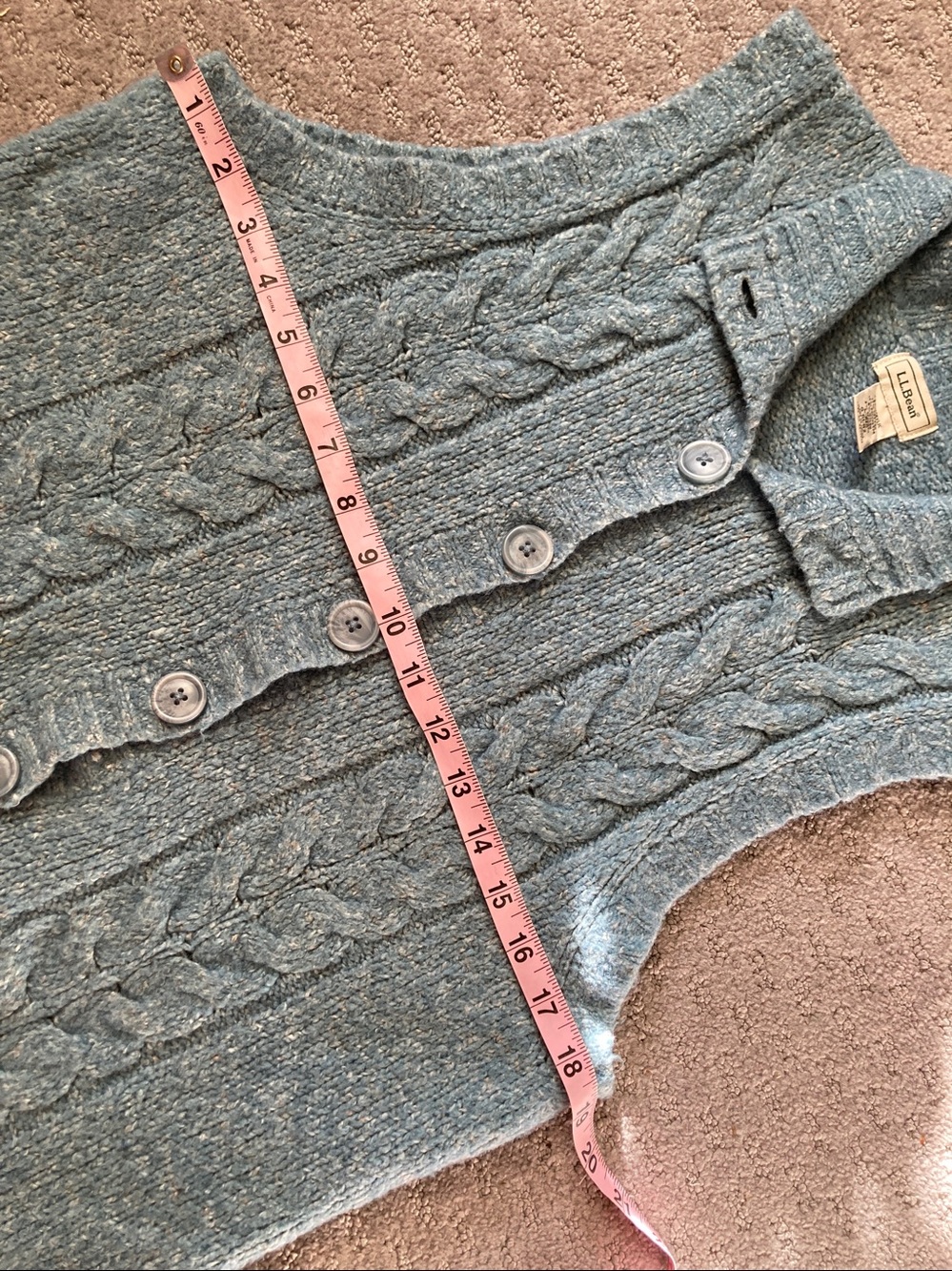 L.L. Bean blue wool-blend cable knit sweater vest, Large. - Picture 5 of 6